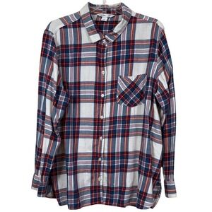 Old Navy Plaid Flannel Shirt XXL Red Blue White Button Down Classic Fit